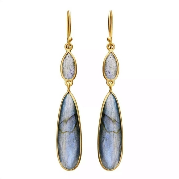 NEW Gold Plated Marble Stone Dangle Earrings - Picture 4 of 5